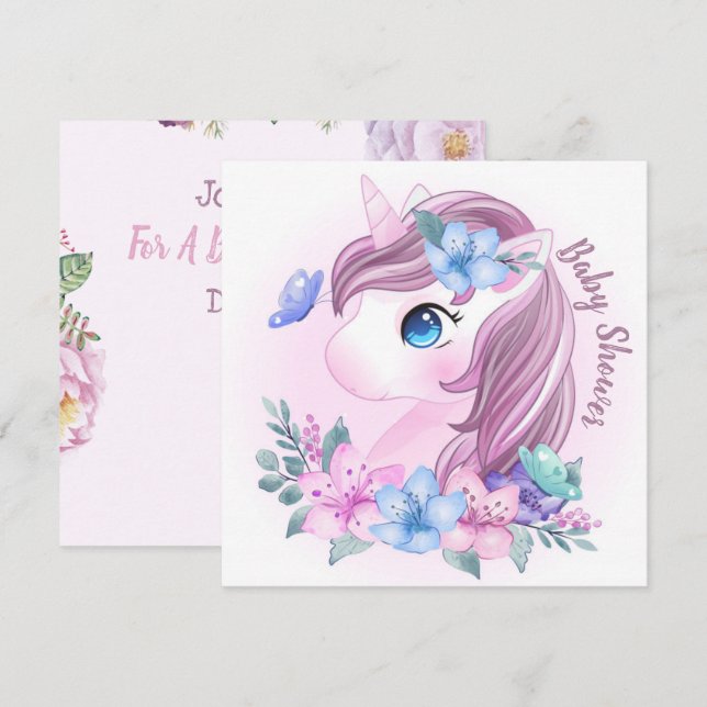Invitación a Baby Shower de Unicorn (Anverso / Reverso)