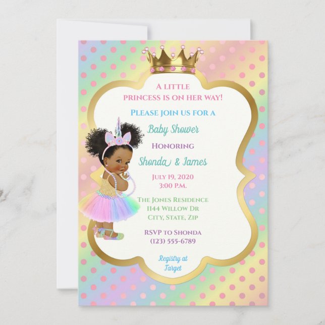Invitación a Baby Shower de Unicorn (Anverso)