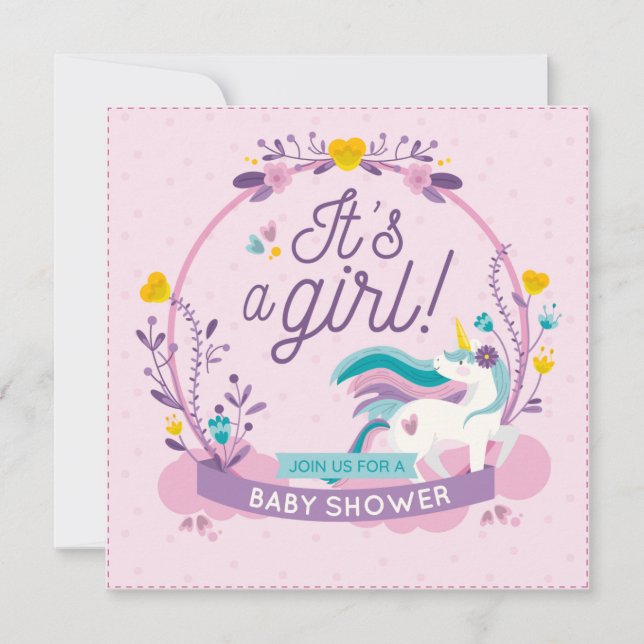 Invitación a Baby Shower de Unicorn (Anverso)