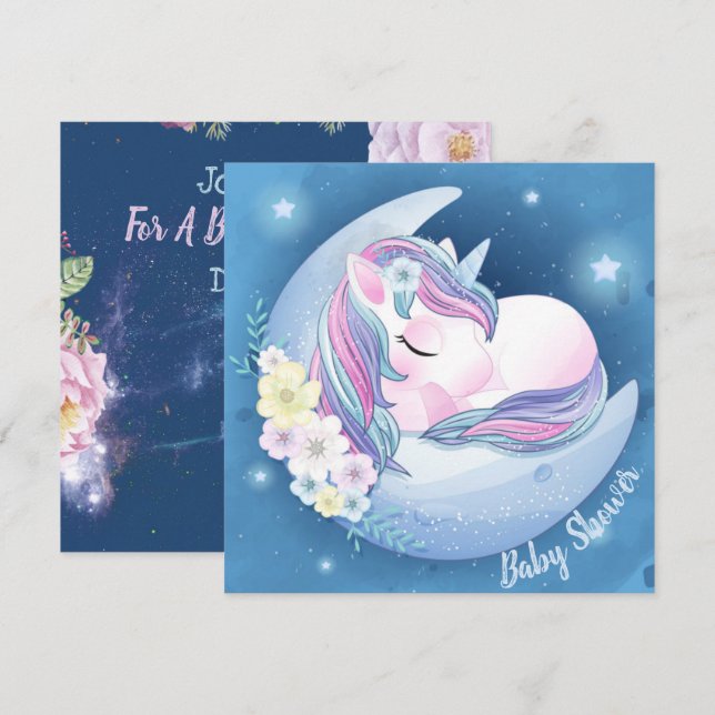 Invitación a Baby Shower de Unicorn (Anverso / Reverso)