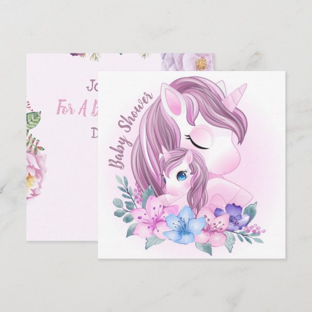 Invitación a Baby Shower de Unicorn (Anverso / Reverso)
