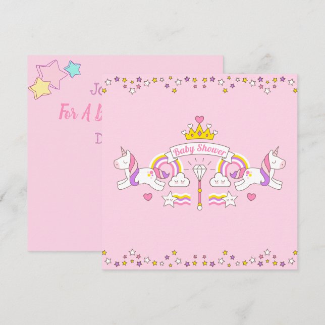 Invitación a Baby Shower de Unicorn (Anverso / Reverso)