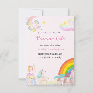 Invitación a Baby Shower de Unicorn Fairy Baby Gir