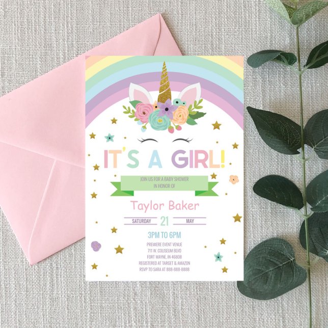 Invitación a Baby Shower de Unicorn y Rainbows (Subido por el creador)