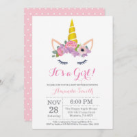 Invitación a Baby Shower de Unicornio Floral