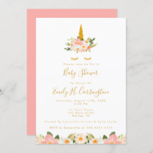 Invitación a Baby Shower de Unicornio Gold