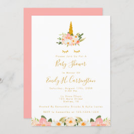 Invitación a Baby Shower de Unicornio Gold
