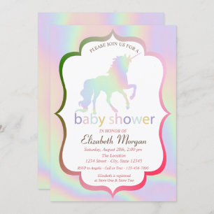 Invitación a Baby Shower de Unicornio holográfico