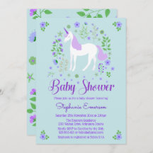 Invitación a Baby Shower de unicornio púrpura Aqua