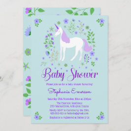 Invitación a Baby Shower de unicornio púrpura Aqua