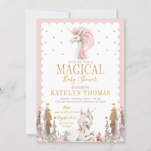 Invitación a Baby Shower de Unicornio rosa y dorad