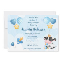 Invitación a Baby Shower de vaca acuarela