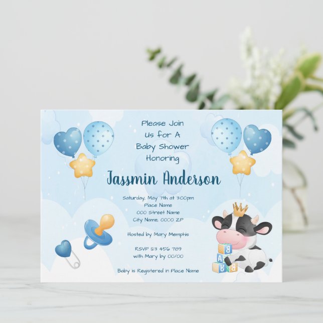 Invitación a Baby Shower de vaca acuarela (Anverso de pie)
