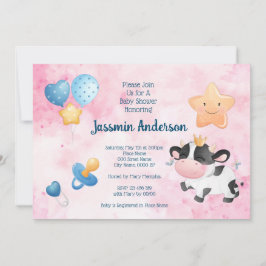 Invitación a Baby Shower de vaca acuarela