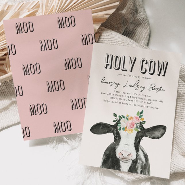 Invitación a Baby Shower de vaca rosa | Vaca acuar (Subido por el creador)