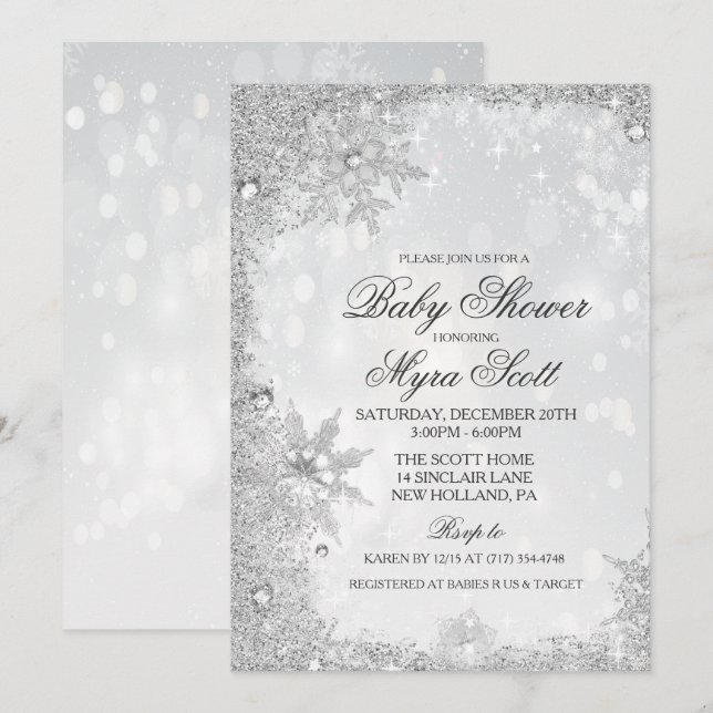 Invitación a Baby Shower de vacaciones de invierno (Anverso / Reverso)