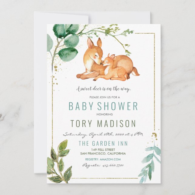 Invitación a Baby Shower de venado (Anverso)