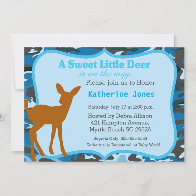 Invitación a Baby Shower de venado con bebé lindo (Anverso)