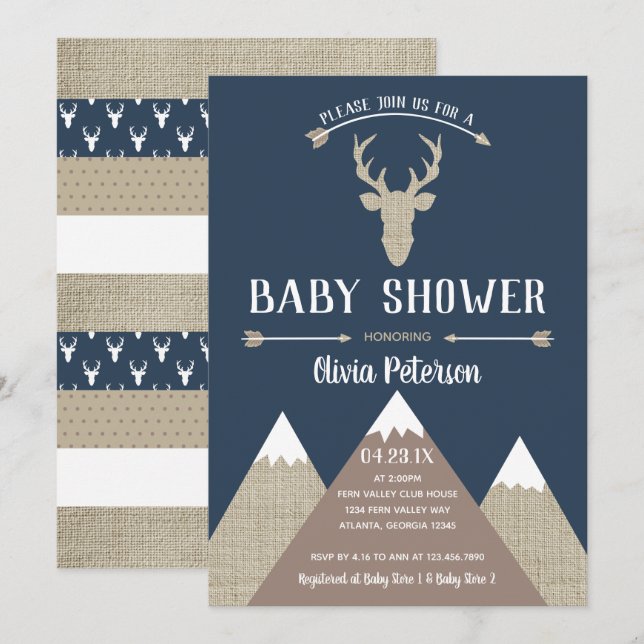 Invitación a Baby Shower de venados de Woodland, B (Anverso / Reverso)