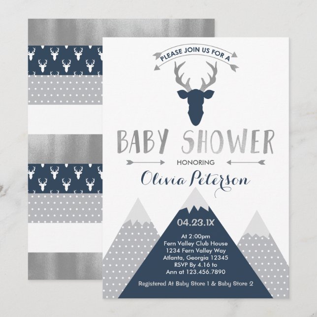 Invitación a Baby Shower de venados de Woodland, R (Anverso / Reverso)