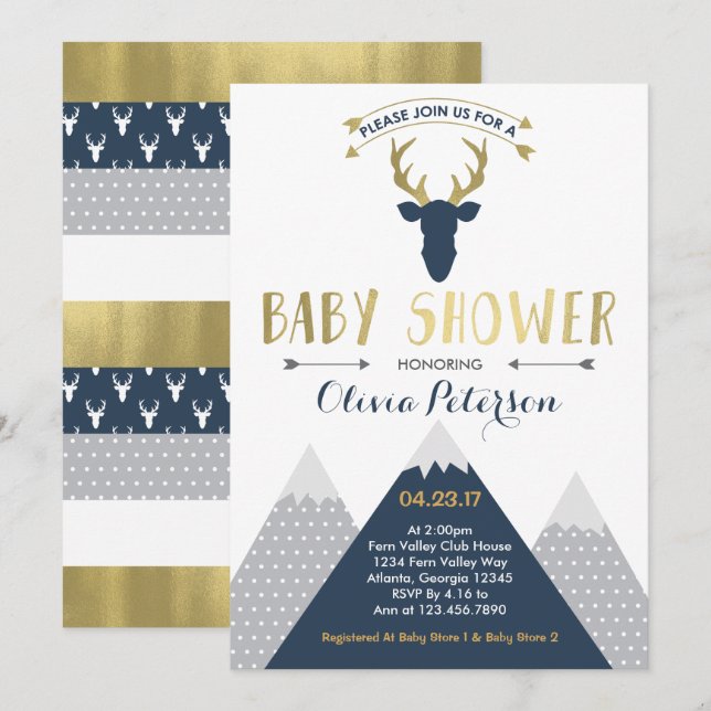 Invitación a Baby Shower de venados de Woodland, R (Anverso / Reverso)