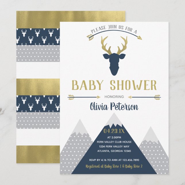 Invitación a Baby Shower de venados de Woodland, R (Anverso / Reverso)