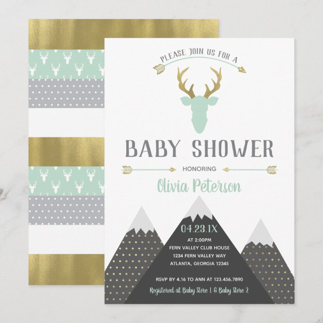 Invitación a Baby Shower de venados de Woodland, R (Anverso / Reverso)