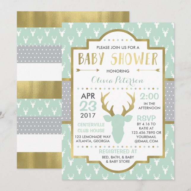 Invitación a Baby Shower de venados de Woodland, R (Anverso / Reverso)