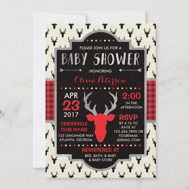 Invitación a Baby Shower de venados de Woodland, R (Anverso)
