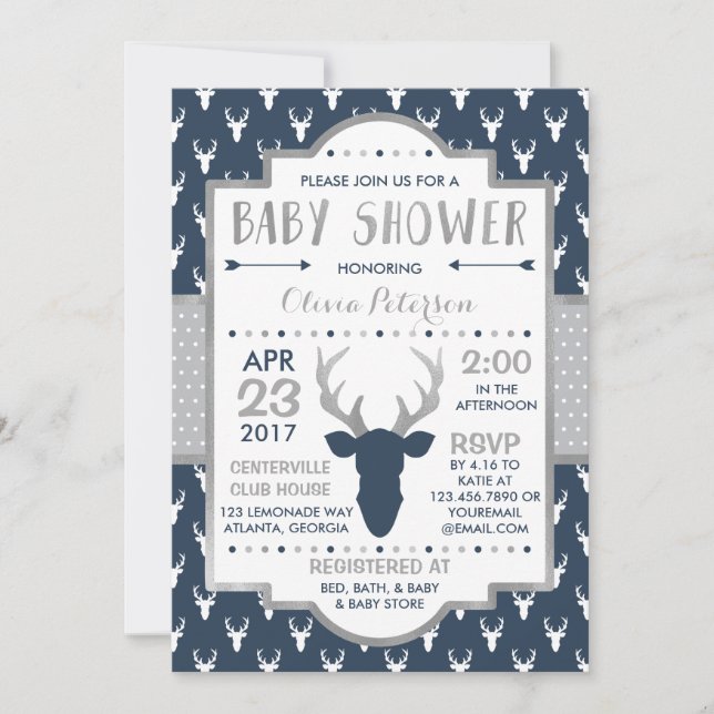 Invitación a Baby Shower de venados de Woodland, R (Anverso)