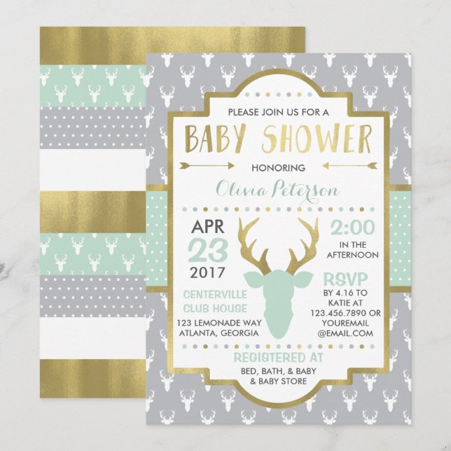 Invitación a Baby Shower de venados de Woodland, R (Anverso / Reverso)