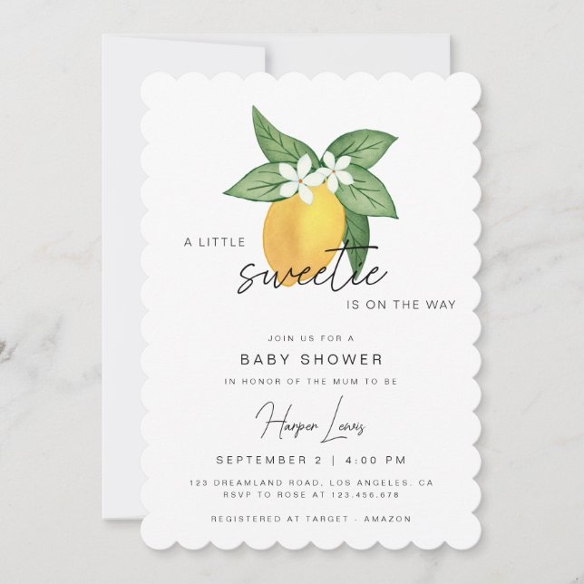 Invitación a Baby Shower de verano para frutas de  (Anverso)