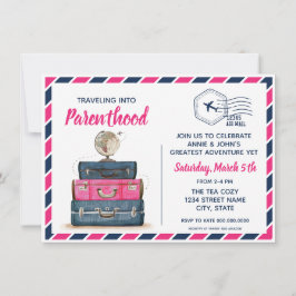 Invitación a Baby Shower de viajes con revelación