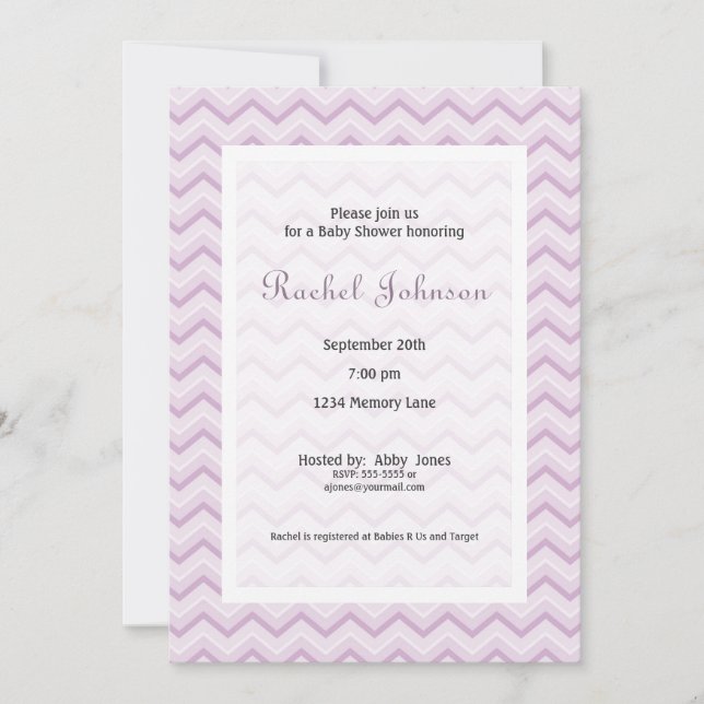 Invitación a Baby Shower de violeta Chevron (Anverso)