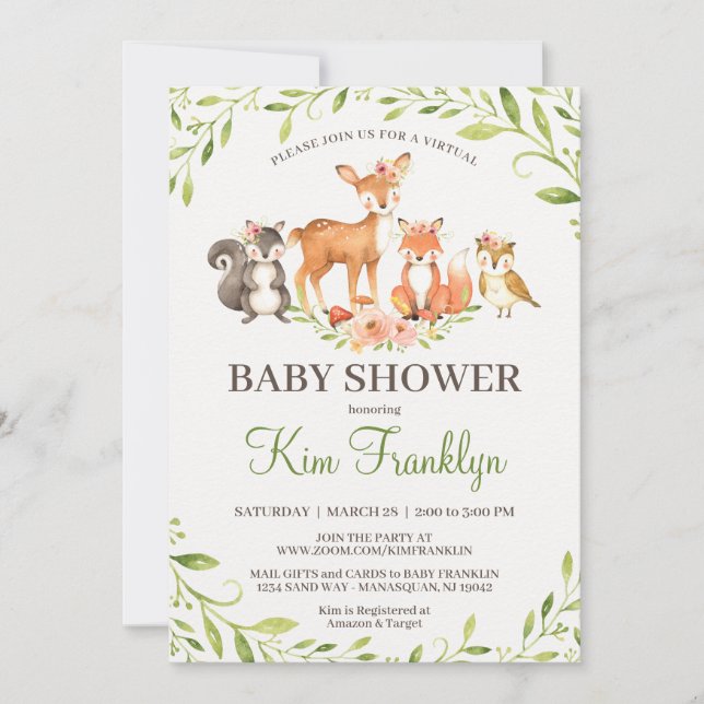 Invitación a Baby Shower de Virtual Woodland (Anverso)