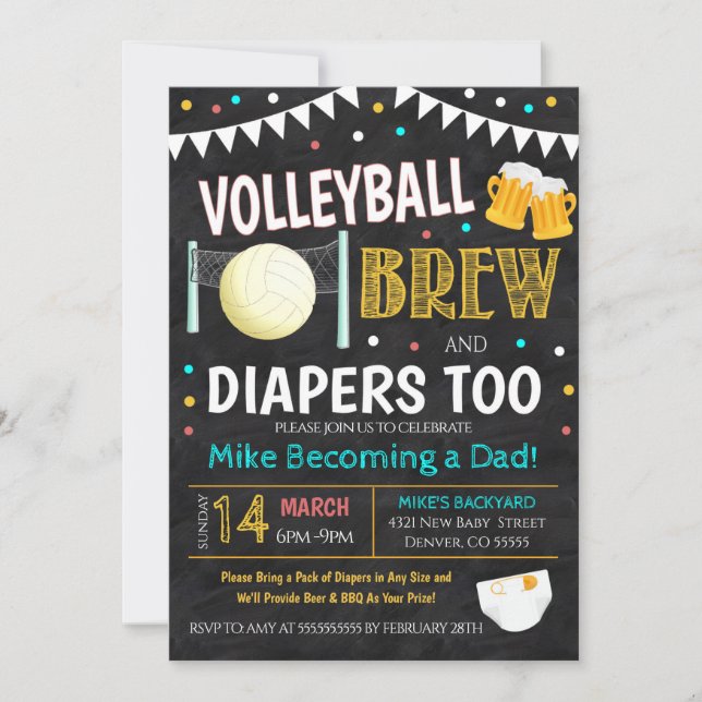 Invitación a Baby Shower de voleibol y cerveza (Anverso)
