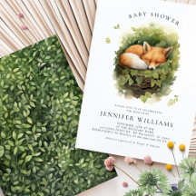 Invitación a Baby Shower de Watercolor Baby Fox