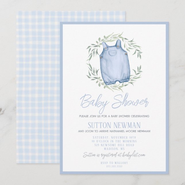 Invitación a Baby Shower de Watercolor Boy (Anverso / Reverso)