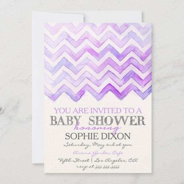 Invitación a Baby Shower de Watercolor Chevron (Anverso)