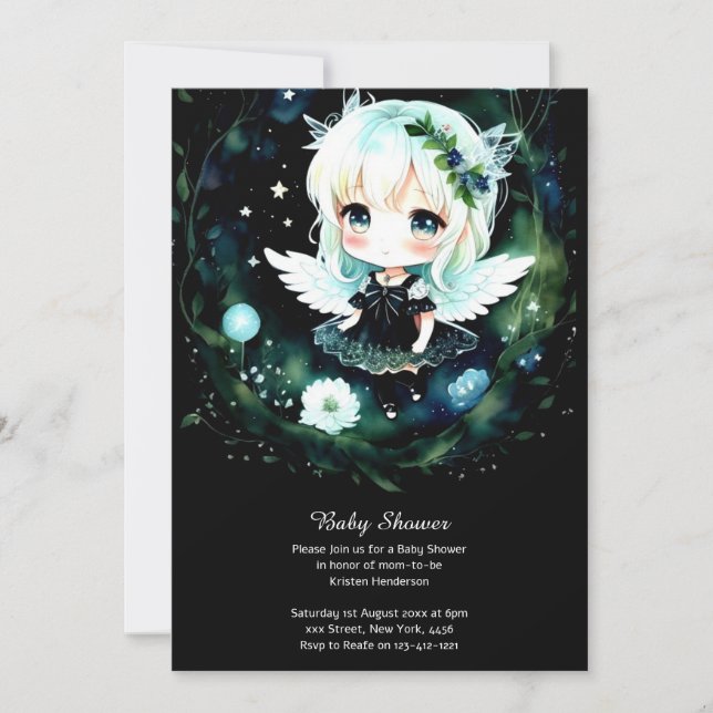 Invitación a Baby Shower de Watercolor Fairy (Anverso)