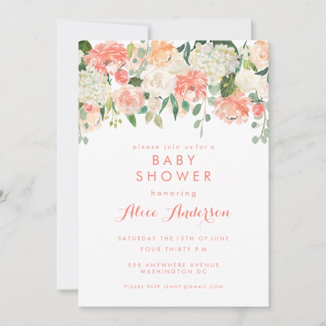 Invitación a Baby Shower de Watercolor Floral Gard (Anverso)
