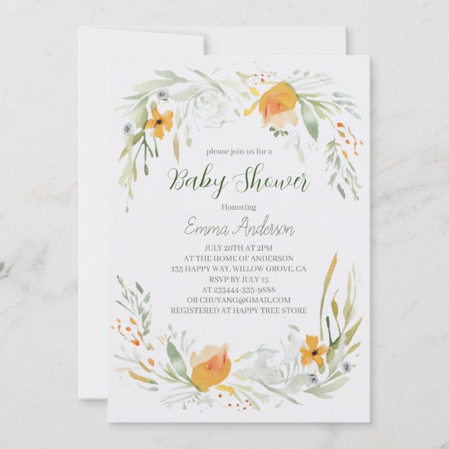 Invitación a Baby Shower de Watercolor Lily (Anverso)