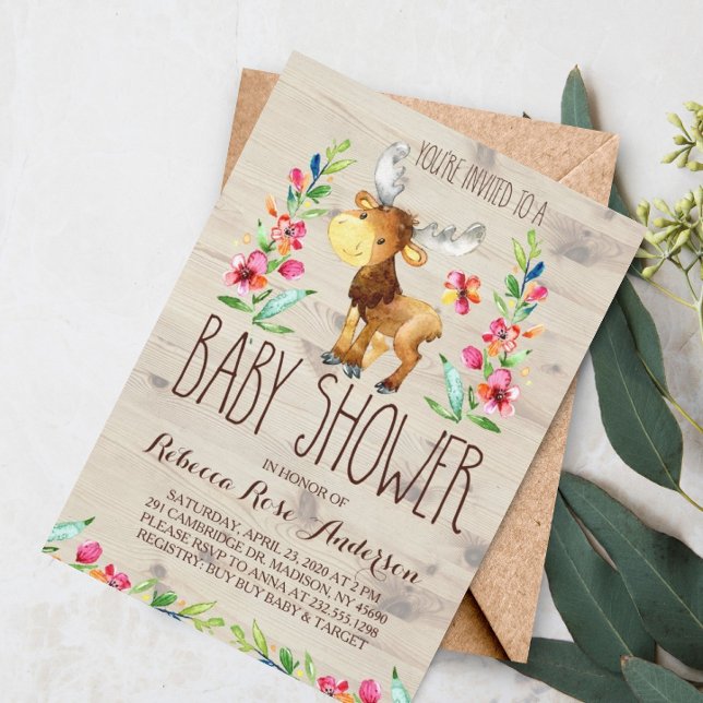 Invitación a Baby Shower de Watercolor Moose Woodl (Subido por el creador)