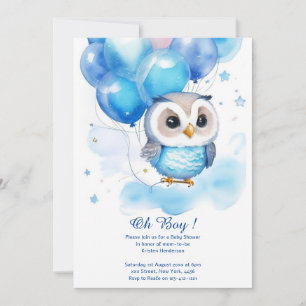 Invitación a Baby Shower de Watercolor Owl Boy