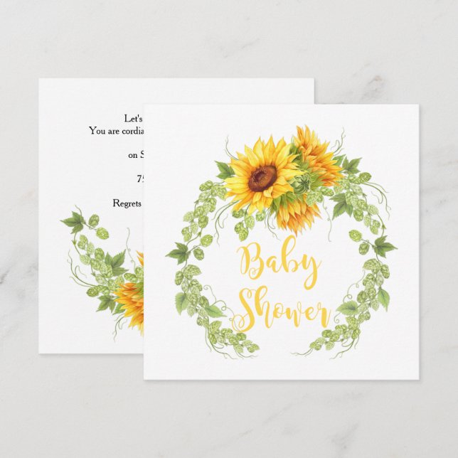 Invitación a Baby Shower de Watercolor Sunflowers  (Anverso / Reverso)