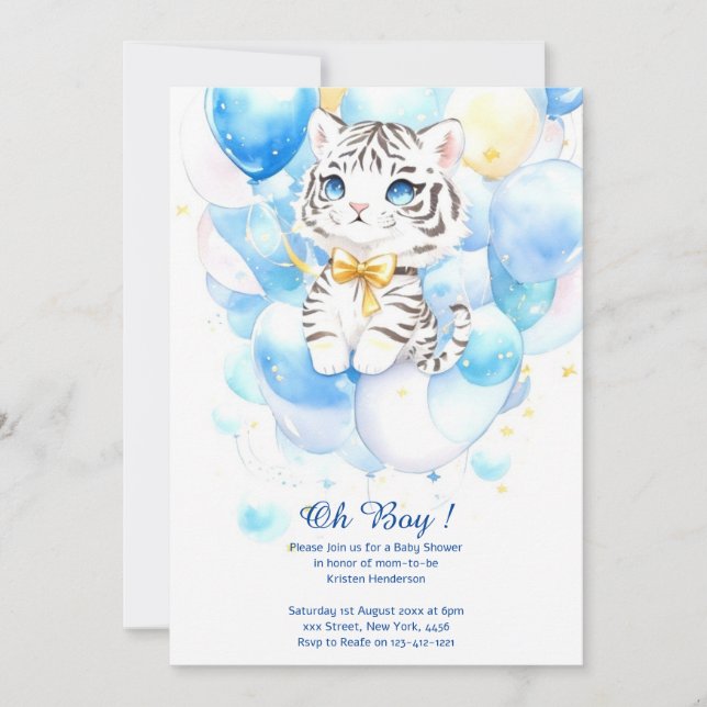 Invitación a Baby Shower de Watercolor Tiger Boy (Anverso)
