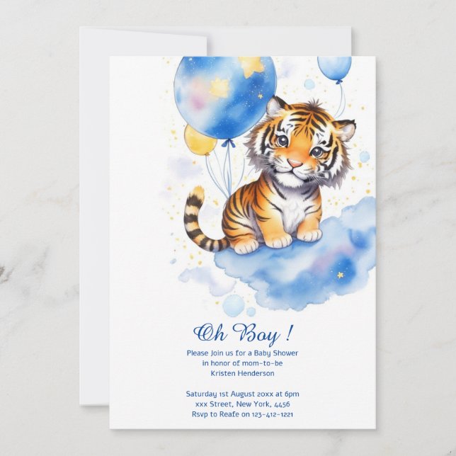 Invitación a Baby Shower de Watercolor Tiger Boy (Anverso)