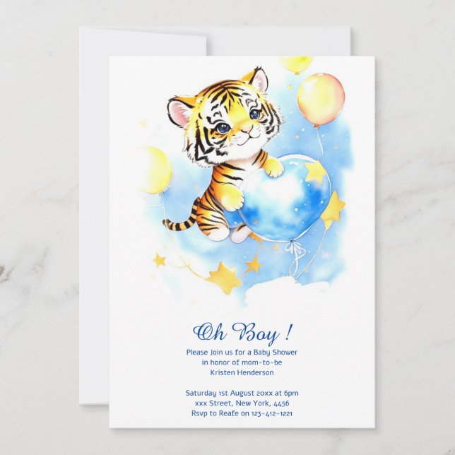 Invitación a Baby Shower de Watercolor Tiger Boy (Anverso)