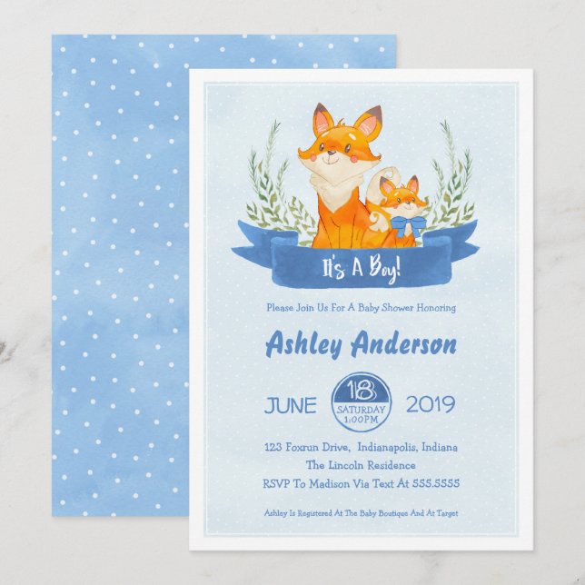 Invitación a Baby Shower de Watercolor Woodland Fo (Anverso / Reverso)