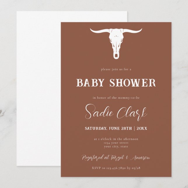 Invitación a Baby Shower de Western Terracotta Lon (Anverso / Reverso)